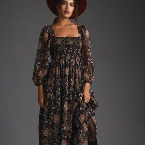 By Anthropologie Petites x Let Me Be Square-Neck Smocked Maxi Dress XS P New